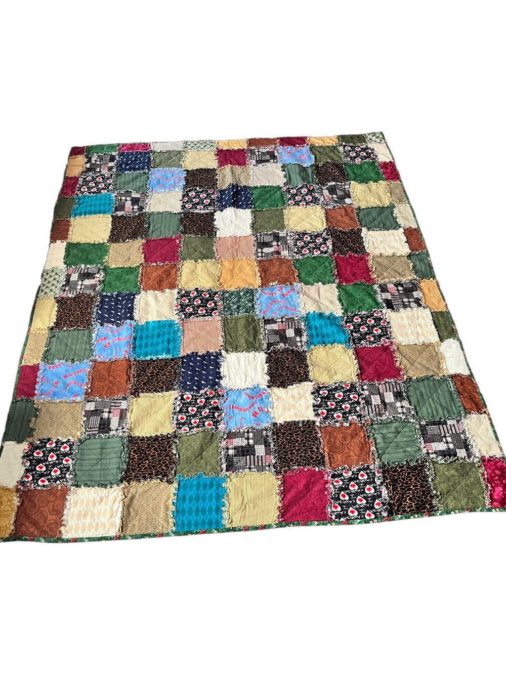 Reversible Rag Quilt Patchwork Flannel Quilt Farmhouse Canada Cozy Warm 74 x 91